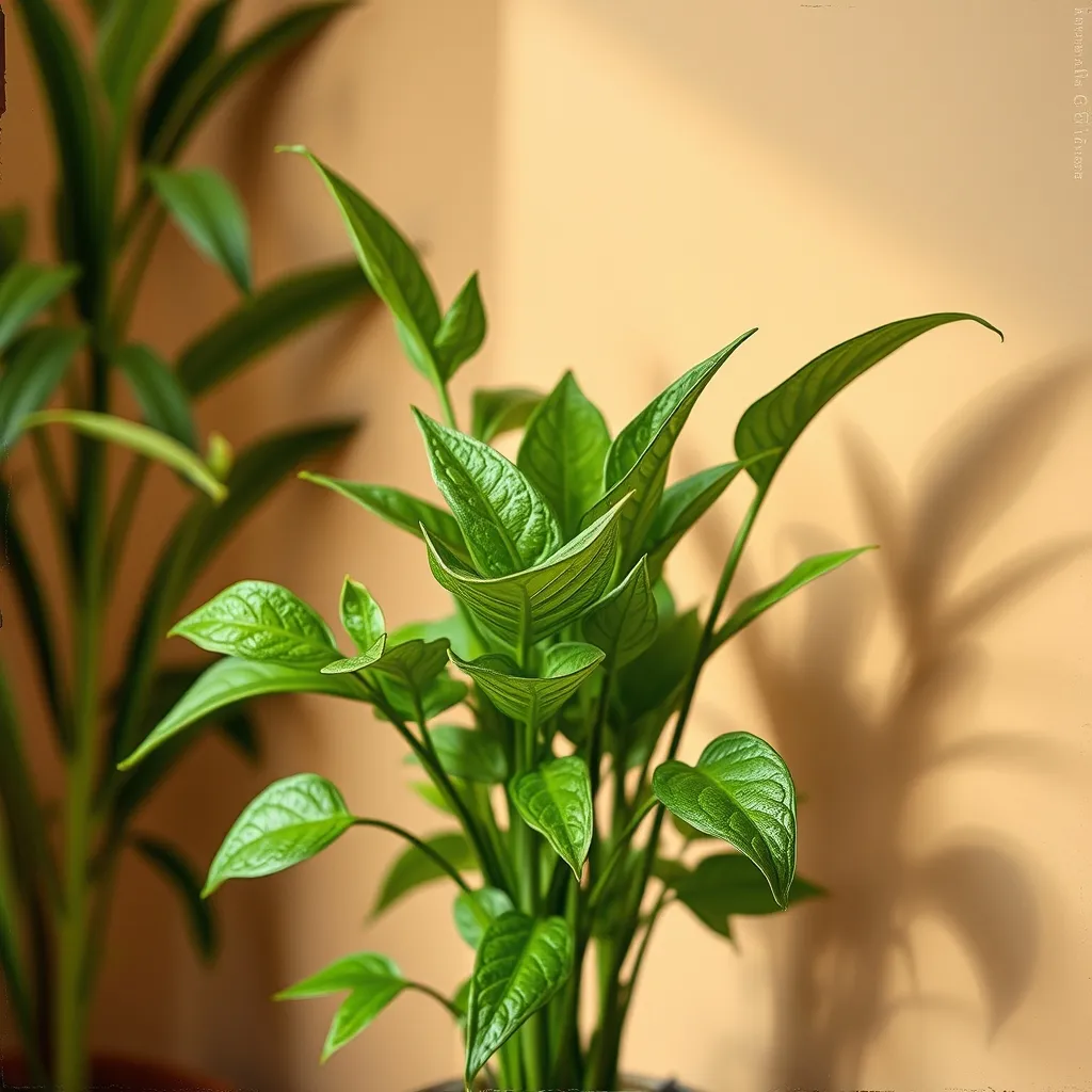 Close‑up of a thriving ZZ plant in a low‑light corner