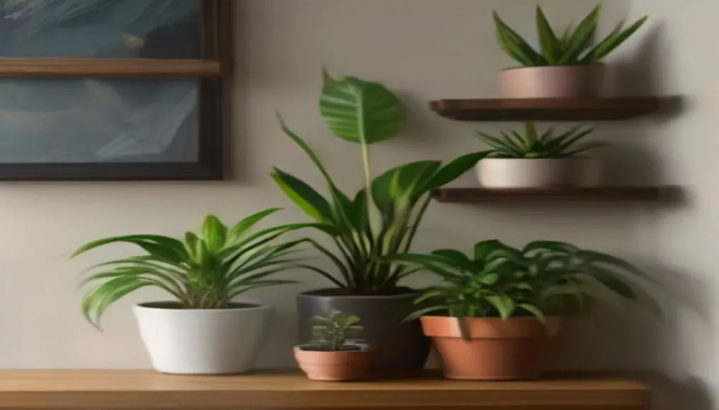 A collection of the five resilient plants displayed on a sleek shelf