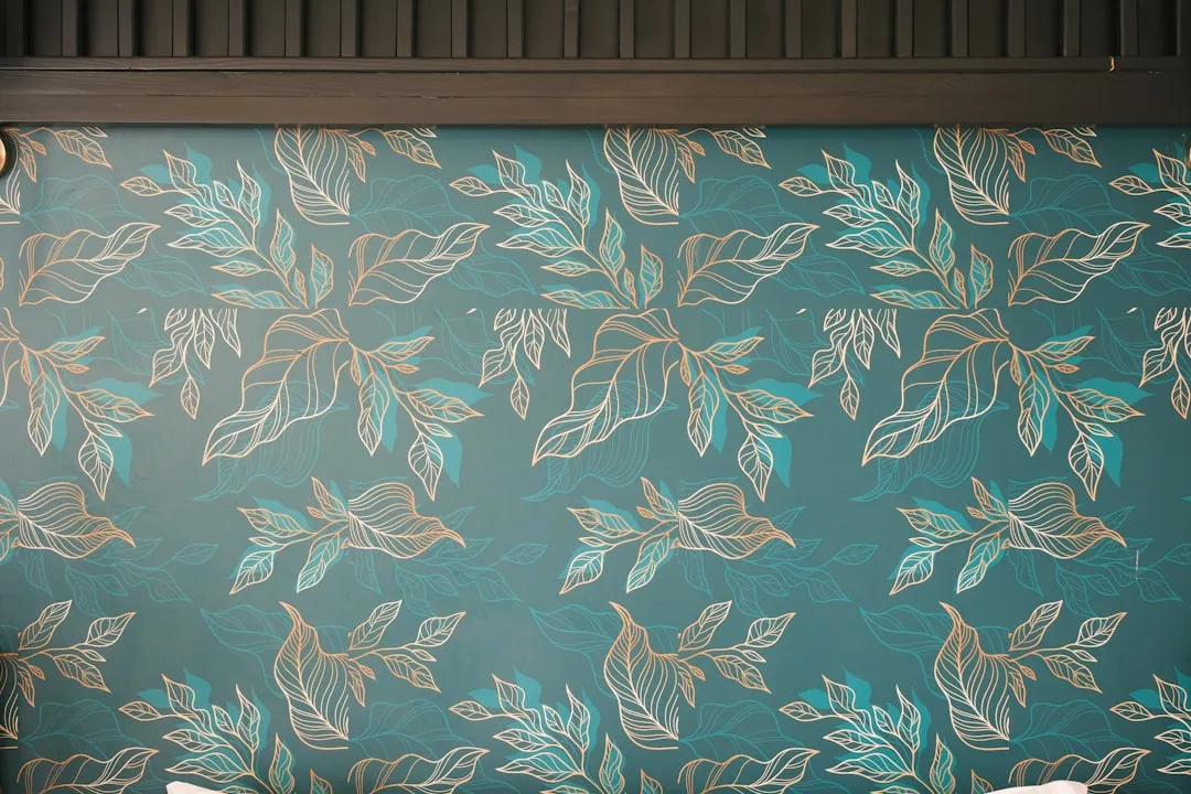 Close-up of pattern matching on temporary vinyl wallpaper seams