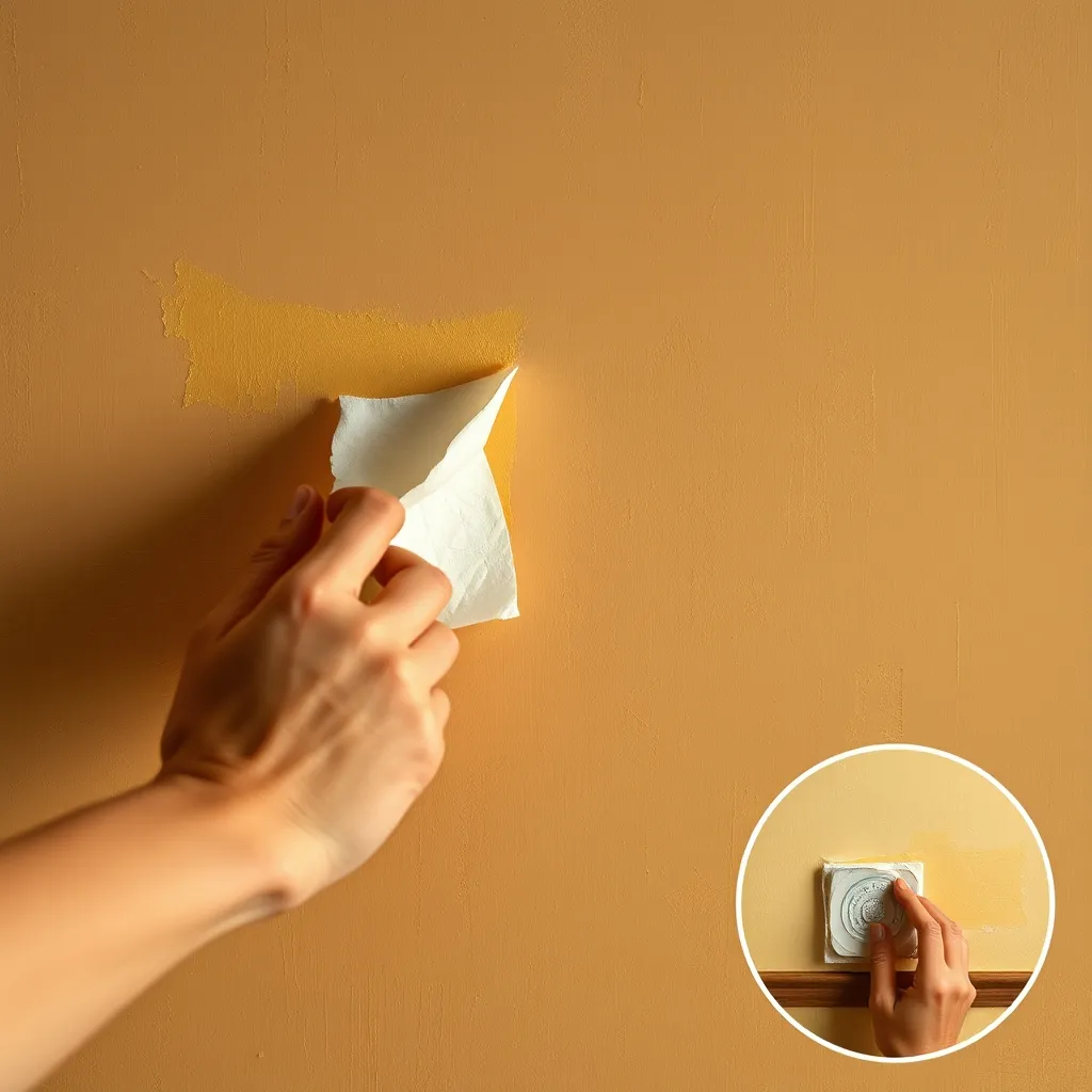 Peel‑and‑stick wallpaper removal process showing wall paint safety