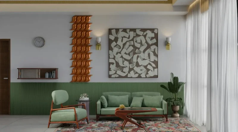 Couple decorating living room