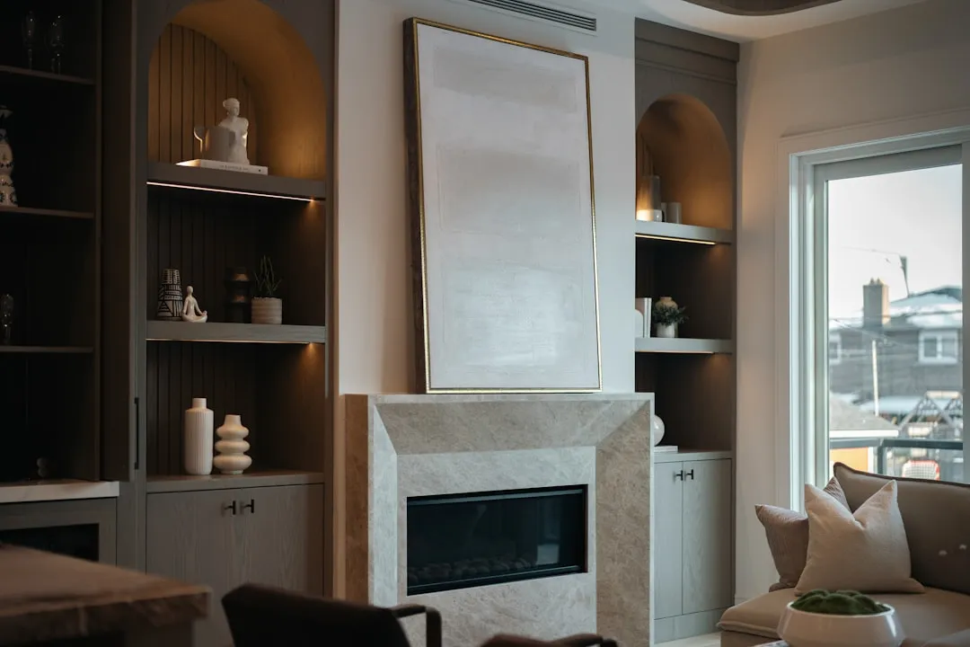 Neat living room with stylish storage solutions