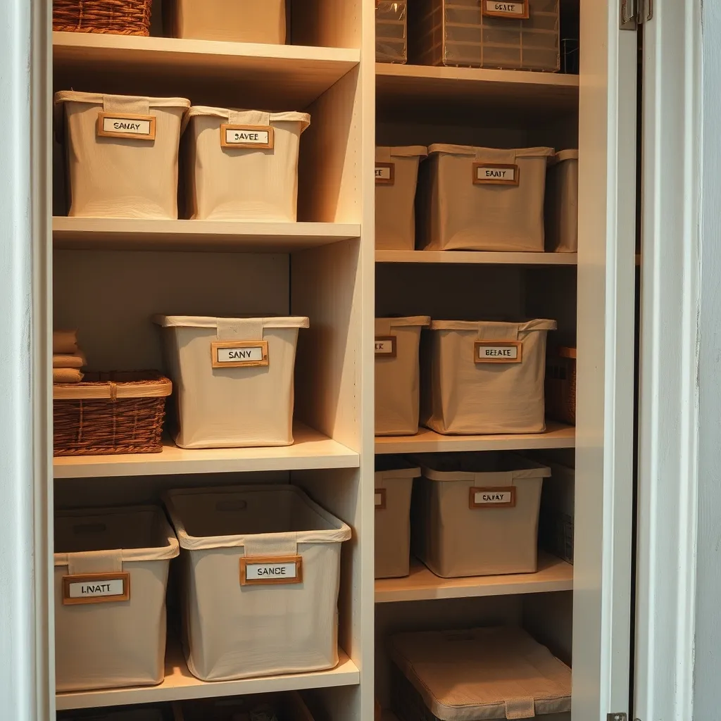 Mid‑article image of a closet with labeled bins and vertical shelving