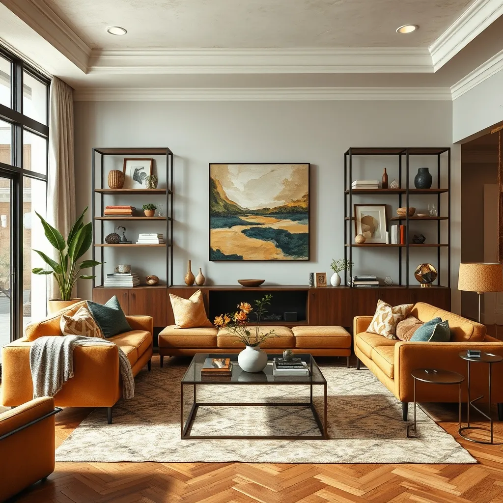 Hero image of a living room blending two decor styles